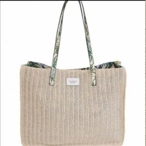 Victoria's Secret Straw Tote Beach Bag w. Tropical Print